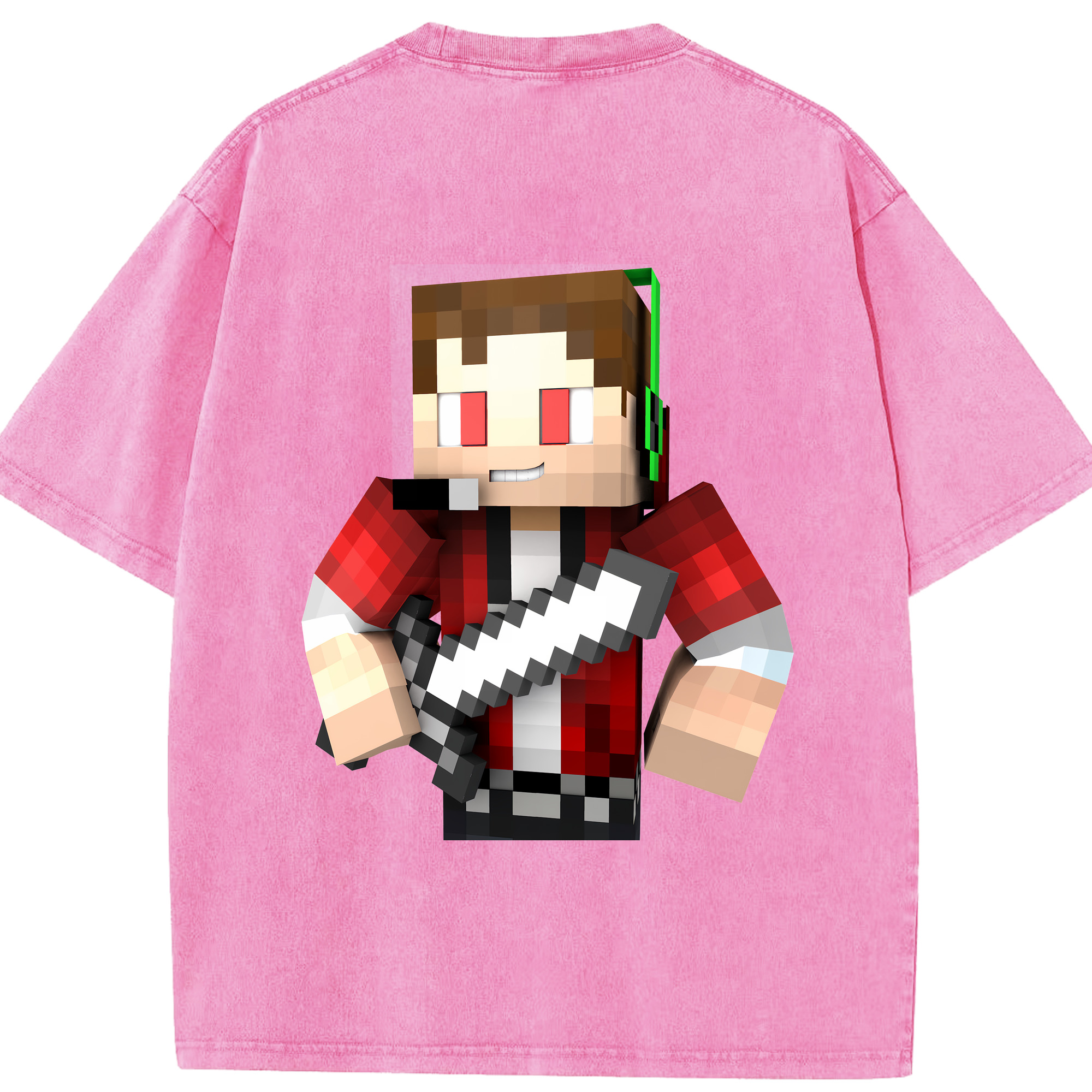 （画像用） マインクラフト ブロックの世界 Minecraft MC Block world 綿100% ヴィンテージ風 半袖Tシャツ（背面プリント）